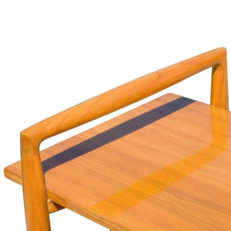 Wood Mid-Century Three-Tier Bar Serving Cart w/ Storage Cabinet For Sale