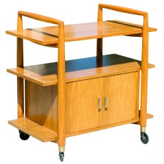 Retro Three-Tier Midcentury Bar Cart with Storage Cabinet