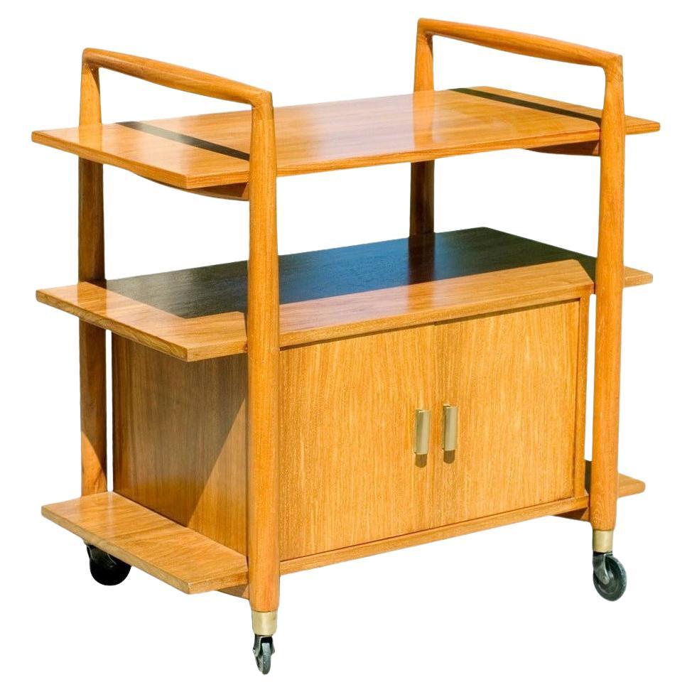 Carrello da bar a tre piani del Mid-Century con mobile contenitore