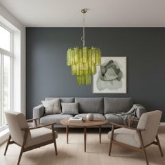 Three-Tier Murano Glass Tube Chandelier - 48 green GLASSES - Mid-century modern