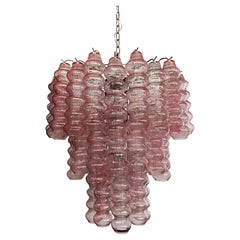 Three-Tier Murano Glass Tube Chandelier, 48 Pink Glasses