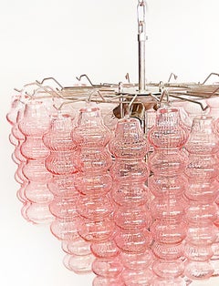 Three-Tier Murano Glass Tube Chandeliers, 48 Pink Glasses