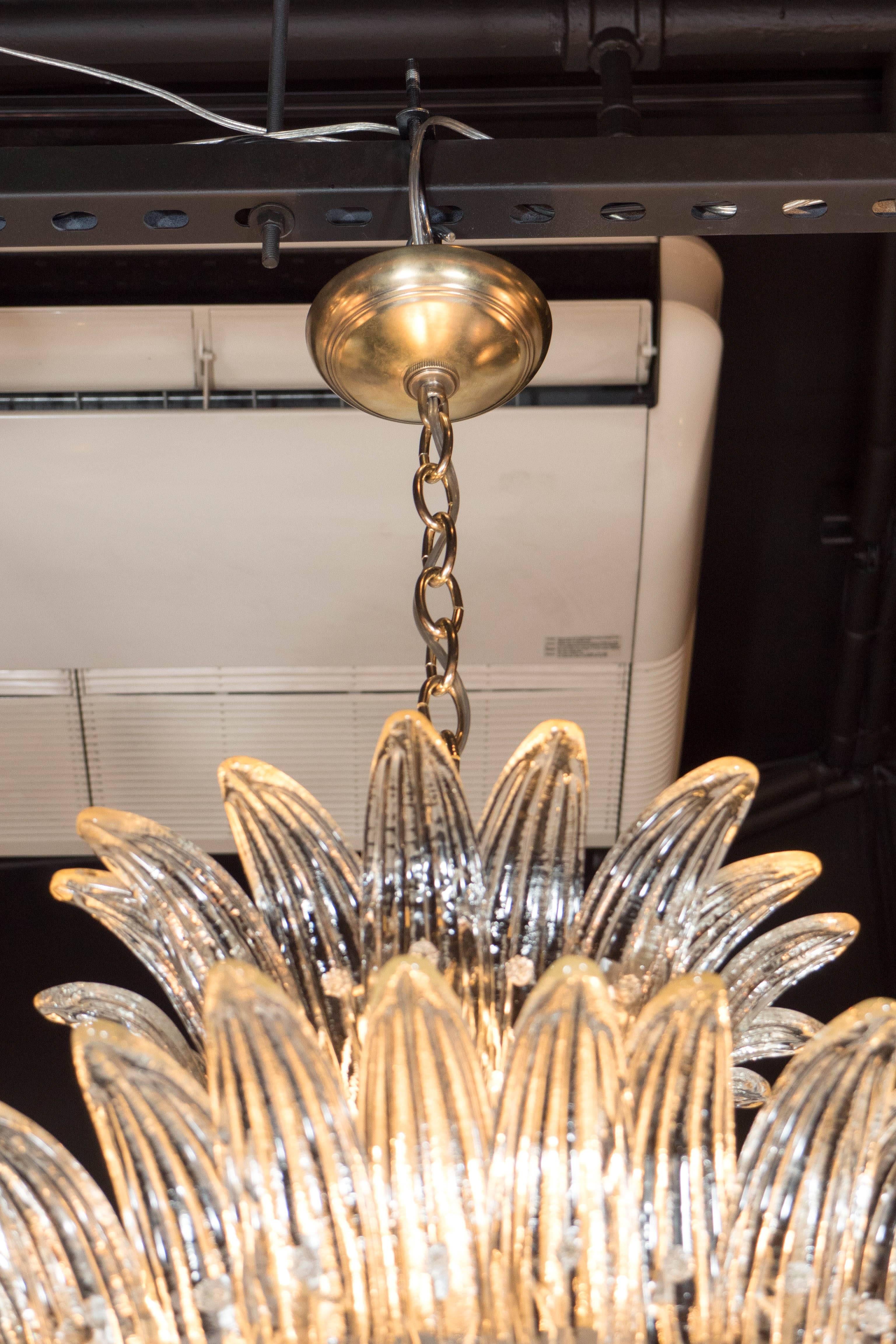 Three-Tier Palma Chandelier in Clear Hand Blown Murano Glass and Brass Fittings In Excellent Condition In New York, NY