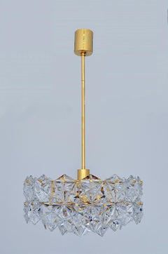Three-Tier Pendant Chandelier Crystal Glass / Gilt Brass by Kinkeldey, 1970s