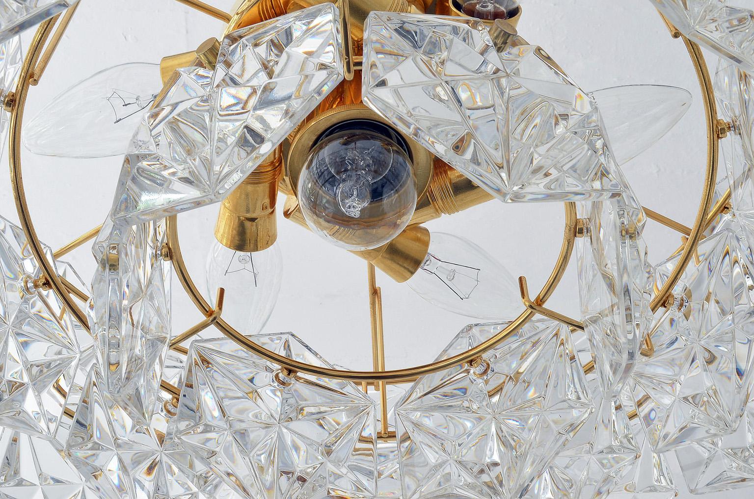 Late 20th Century Three-Tier Pendant Chandelier Crystal Glass / Gilt Brass by Kinkeldey, 1970s For Sale