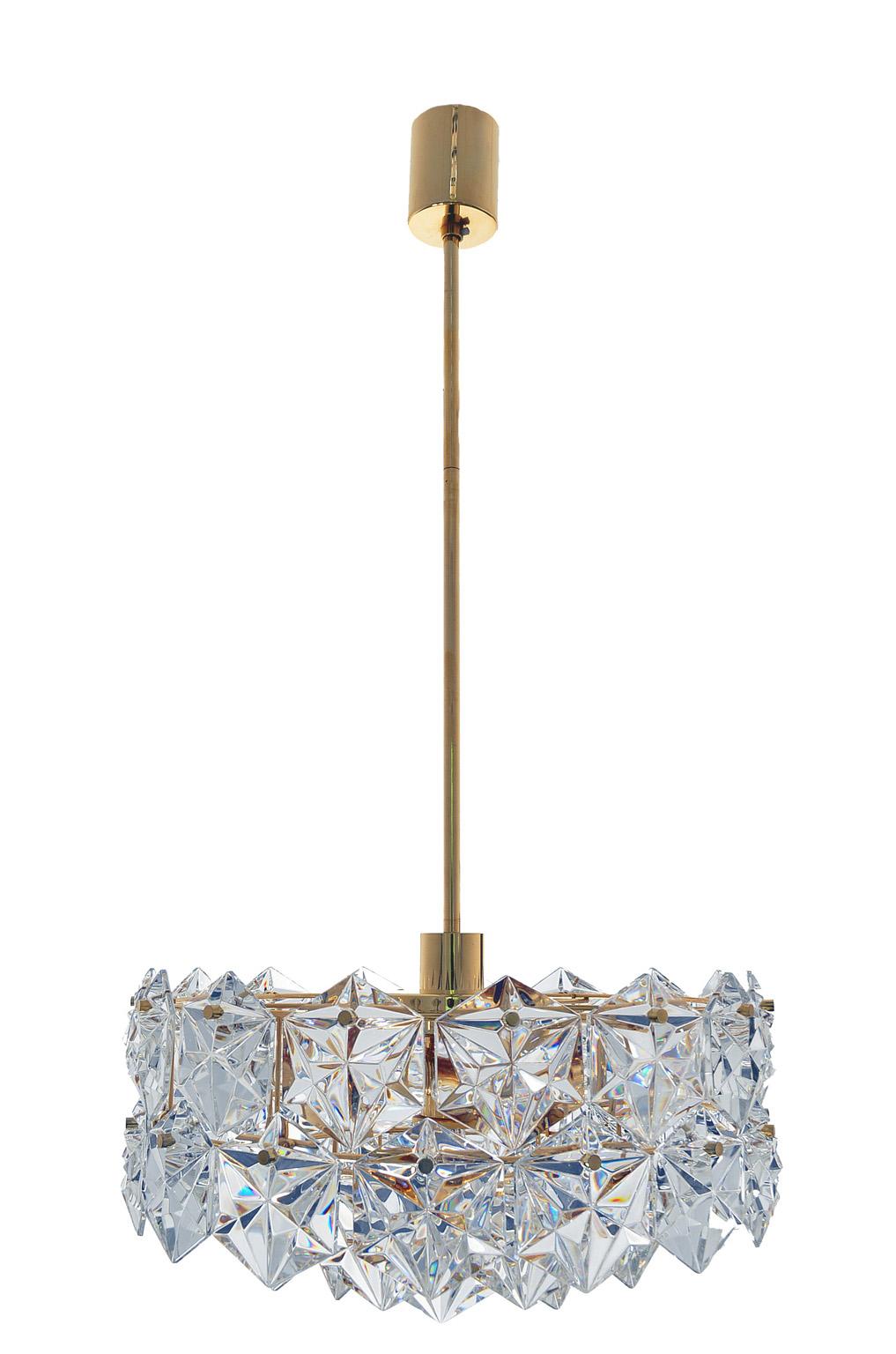 Three-Tier Pendant Chandelier Crystal Glass / Gilt Brass by Kinkeldey, 1970s For Sale 2