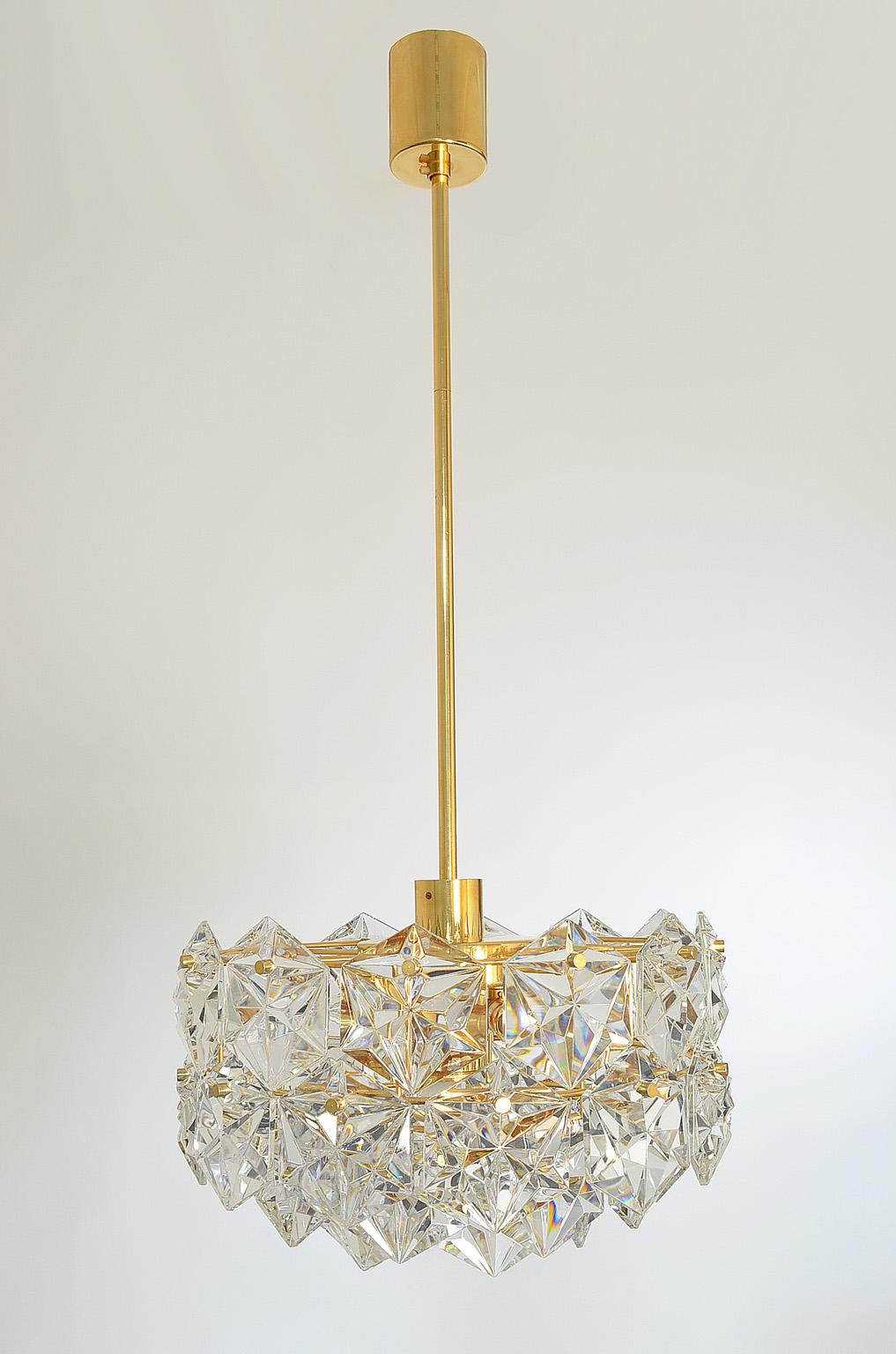 Three-Tier Pendant Chandelier Crystal Glass or Gilt Brass by Kinkeldey, 1970s For Sale 4