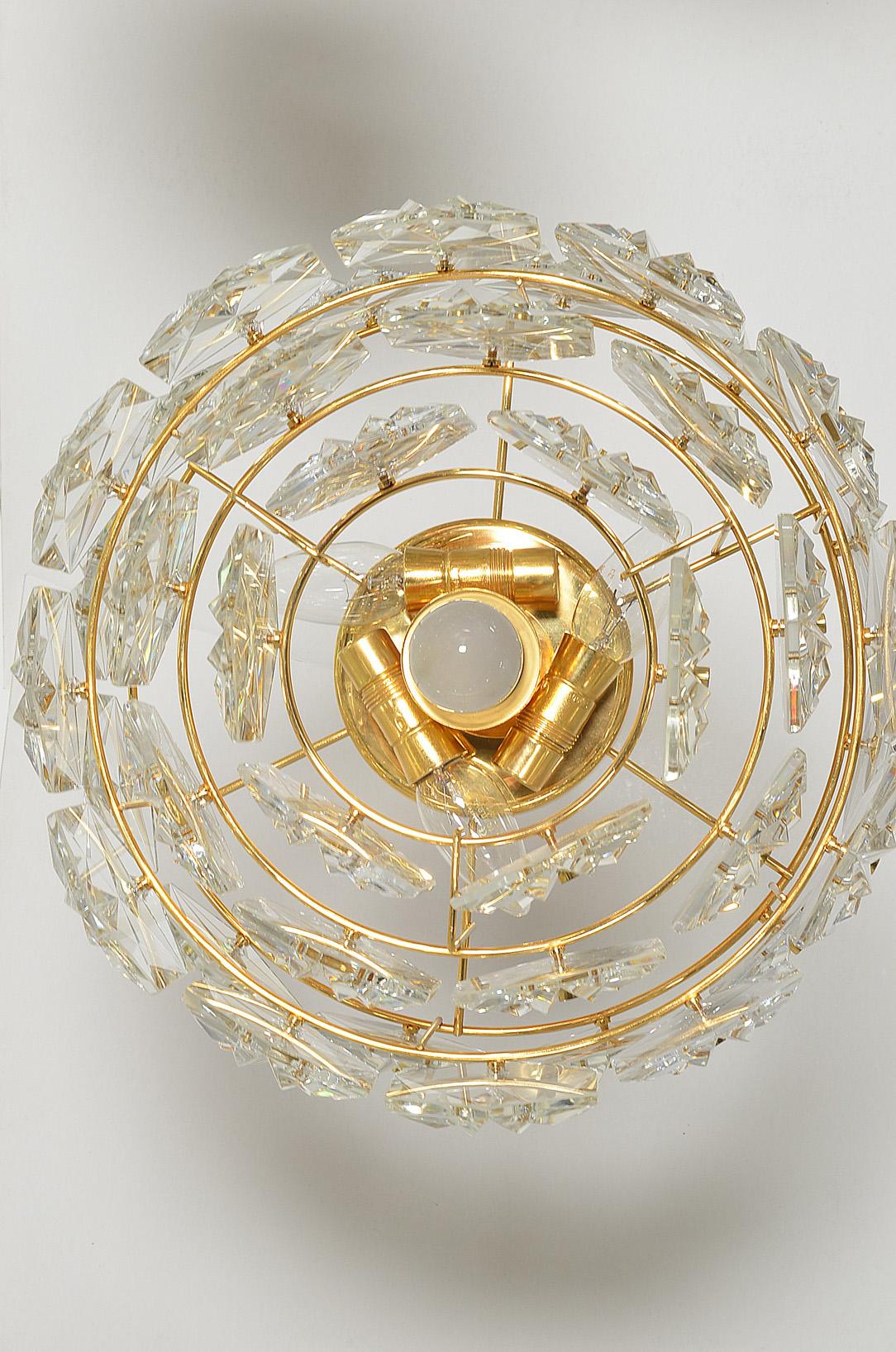 Three-Tier Pendant Chandelier Crystal Glass or Gilt Brass by Kinkeldey, 1970s For Sale 6