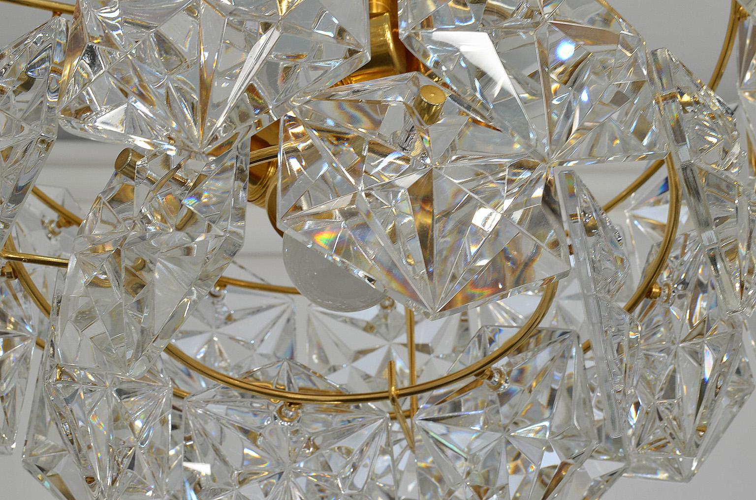 Three-Tier Pendant Chandelier Crystal Glass or Gilt Brass by Kinkeldey, 1970s For Sale 2