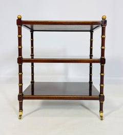 Three Tier Side Table With Gold Gilt Accents & Casters, England 1940's