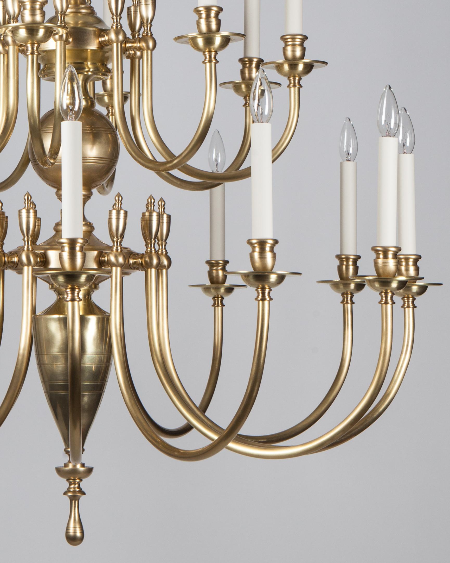 Dutch Colonial Three-Tier Solid Brass Astrid 24 Chandelier by Remains Lighting, Burnished Brass