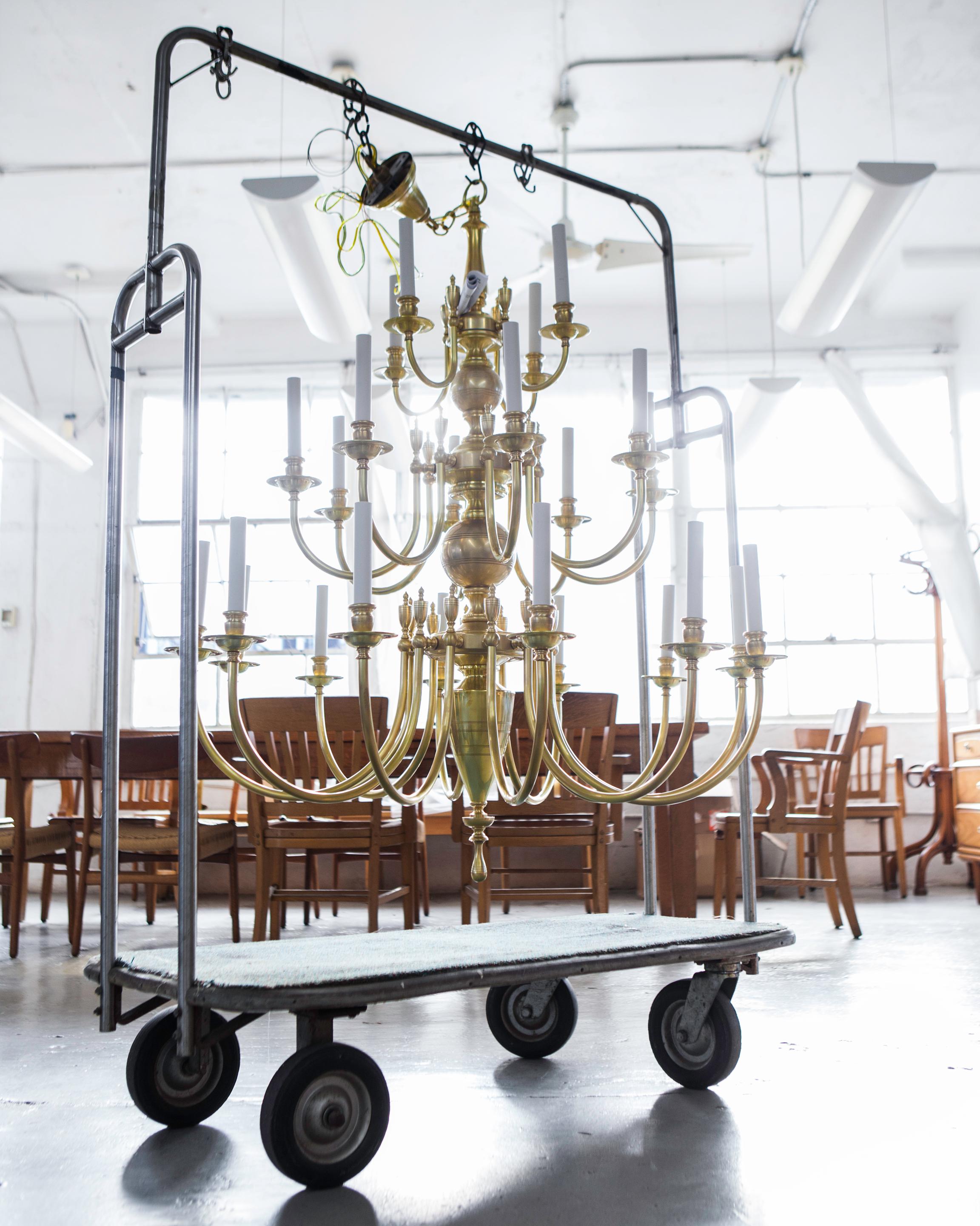 American Three-Tier Solid Brass Astrid 24 Chandelier by Remains Lighting, Burnished Brass