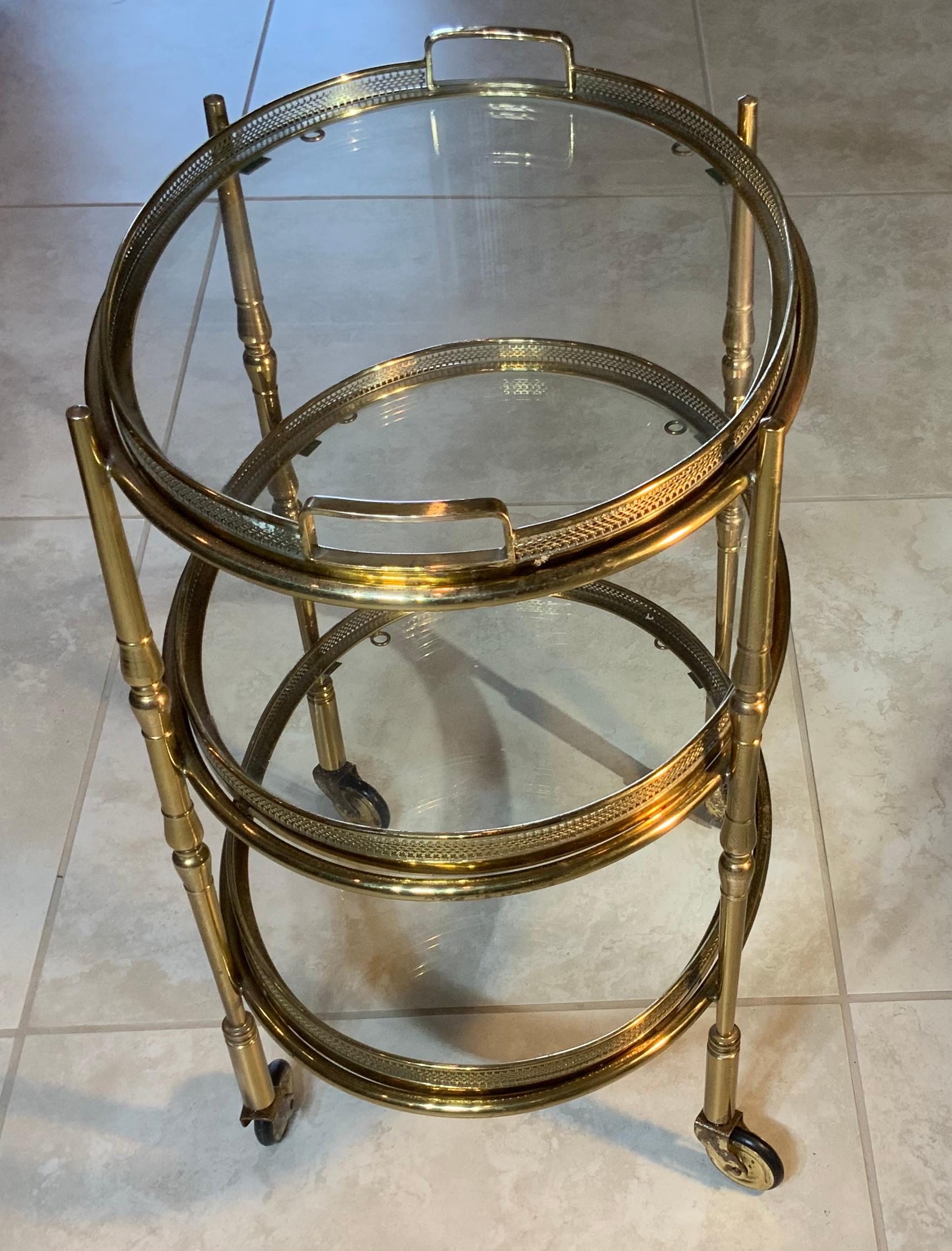 French Three-Tier Solid Brass Vintage Desert Stand Table