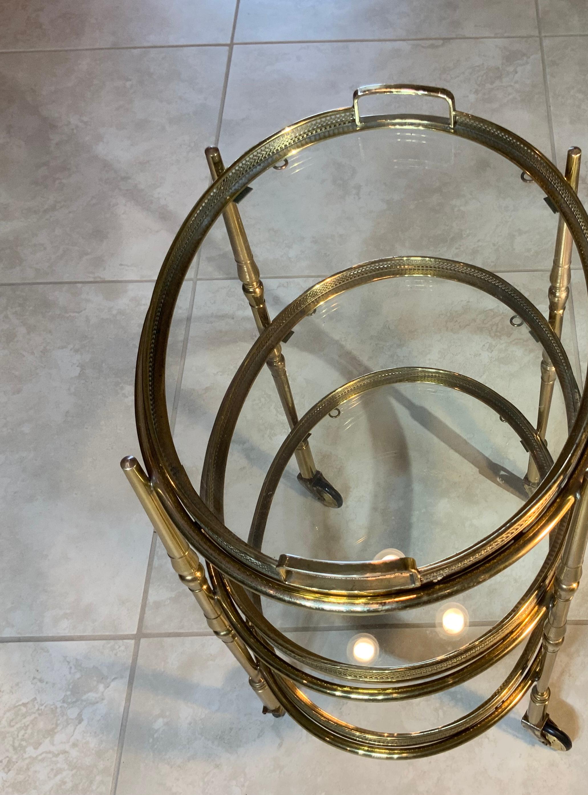 Three-Tier Solid Brass Vintage Desert Stand Table In Good Condition In Delray Beach, FL