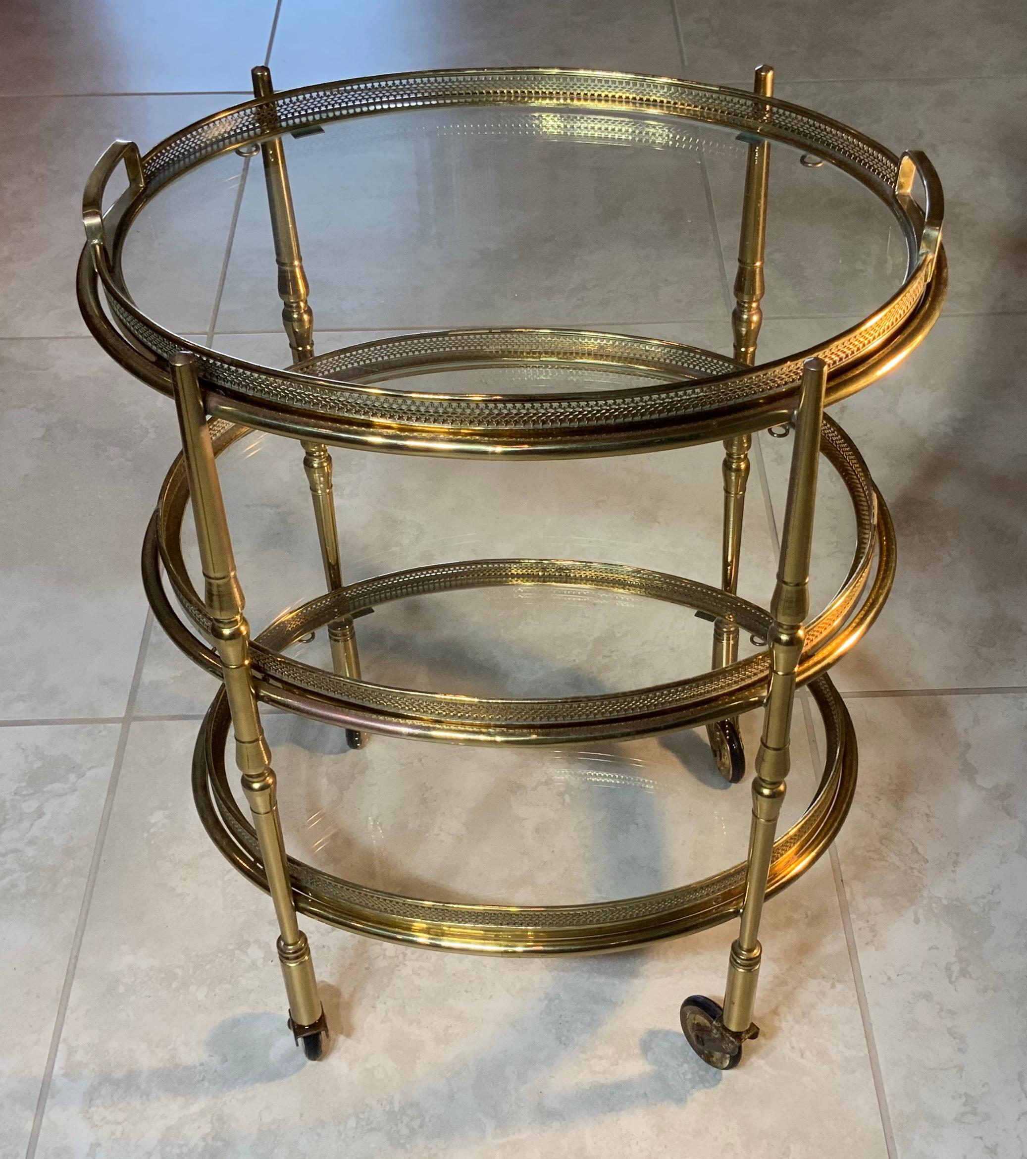 Mid-20th Century Three-Tier Solid Brass Vintage Desert Stand Table
