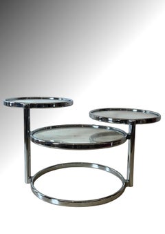 Three-Tier Swivel Chrome and Glass Coffee Table in the Manner of Milo Baughman