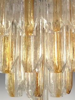 Three-Tier Venini Clear and Amber Glass Chandelier