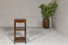 Three-Tiered Accent Lamp Table with Cracked Ice Shelf and Horse Hoof Feet