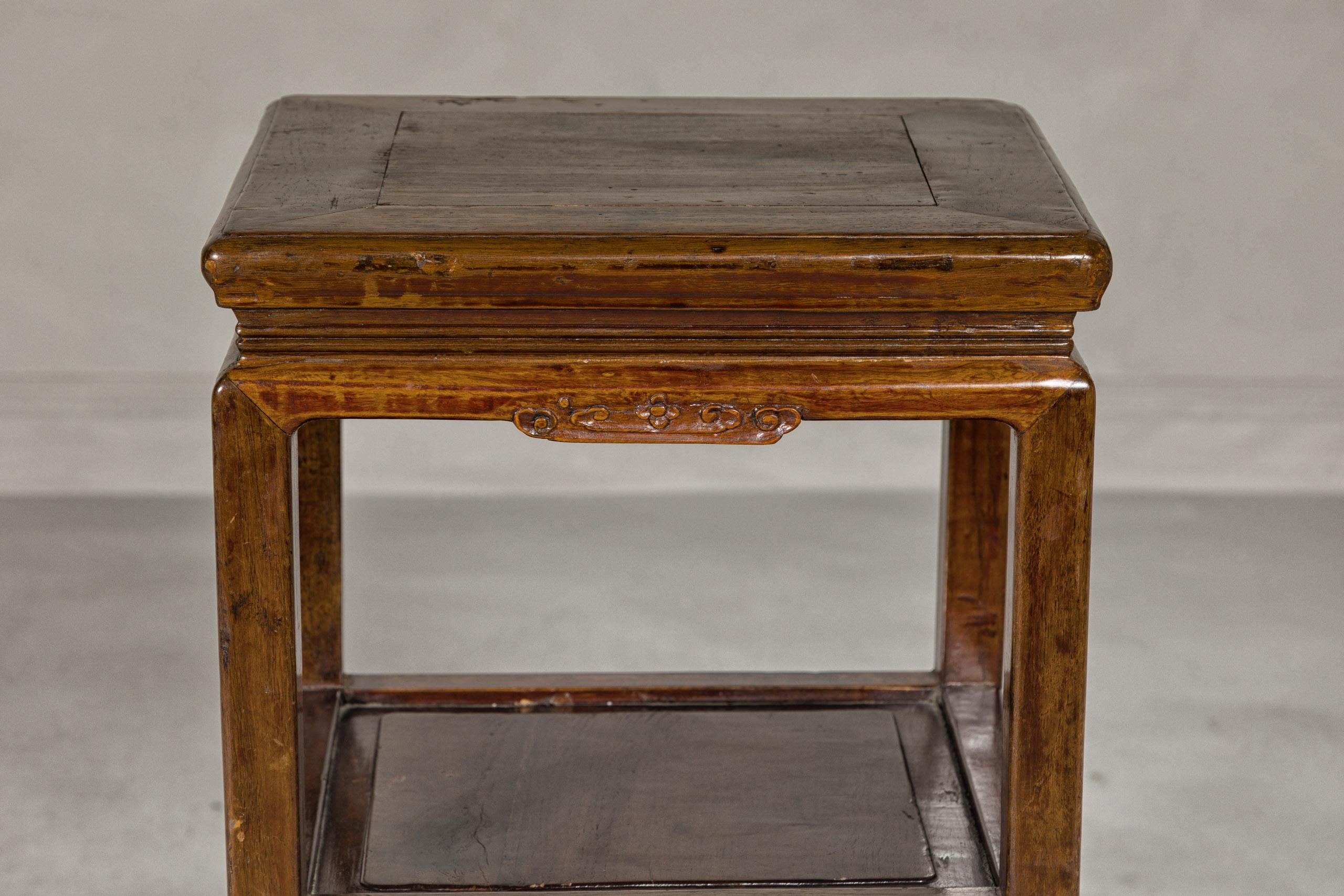 19th Century Three-Tiered Accent Lamp Table with Cracked Ice Shelf and Horse Hoof Feet For Sale