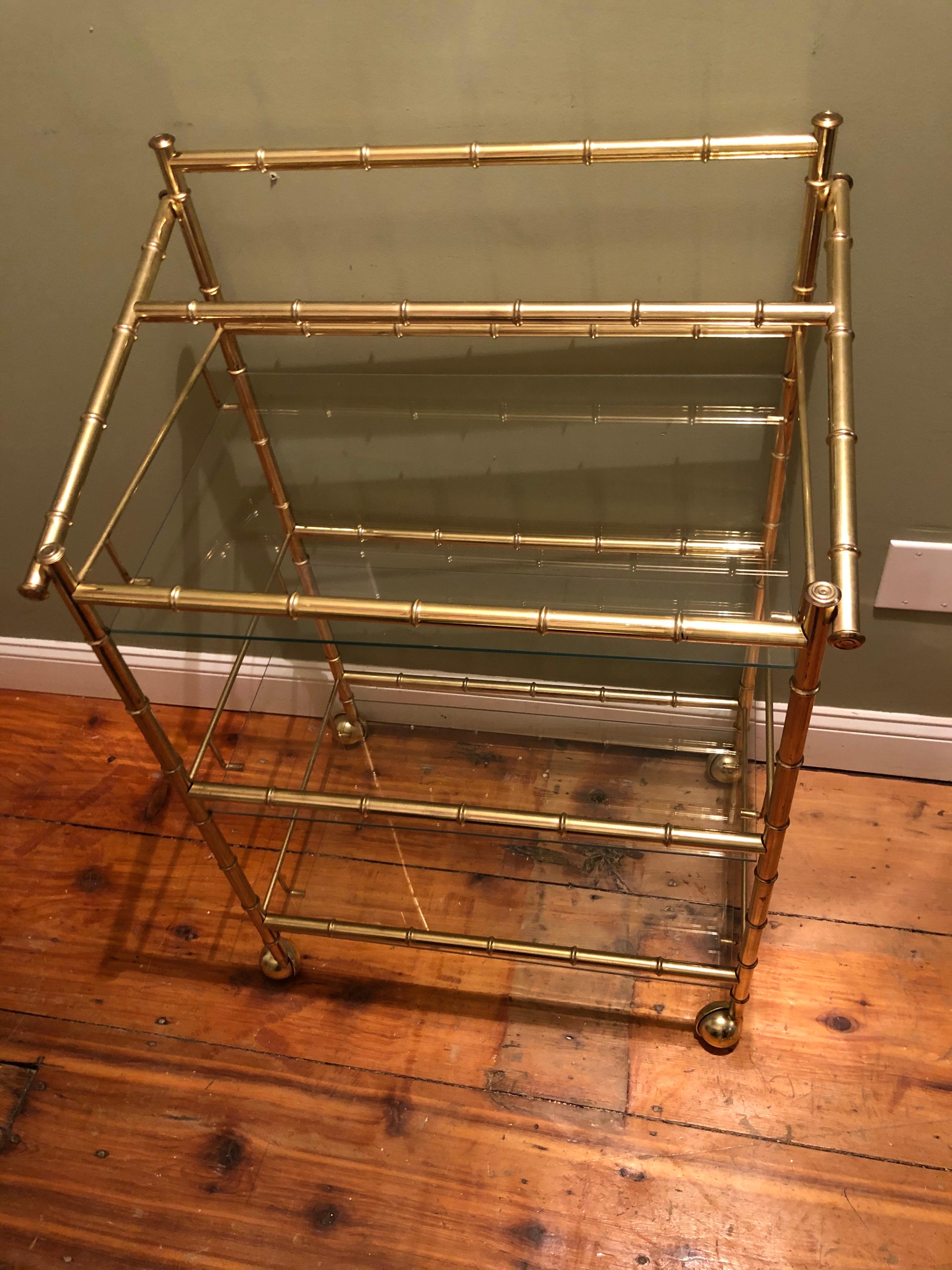 Three-Tiered Brass Bamboo Bar Cart 6