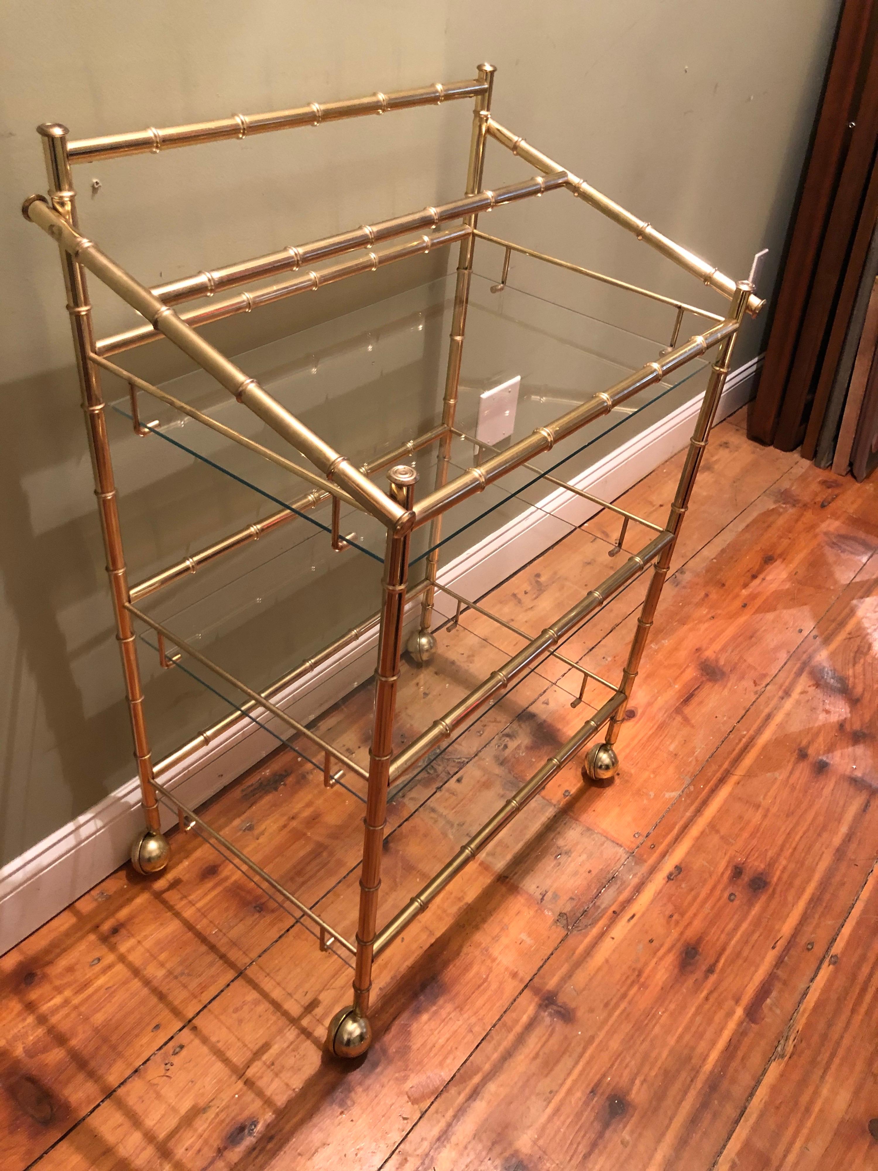 Three-Tiered Brass Bamboo Bar Cart 9