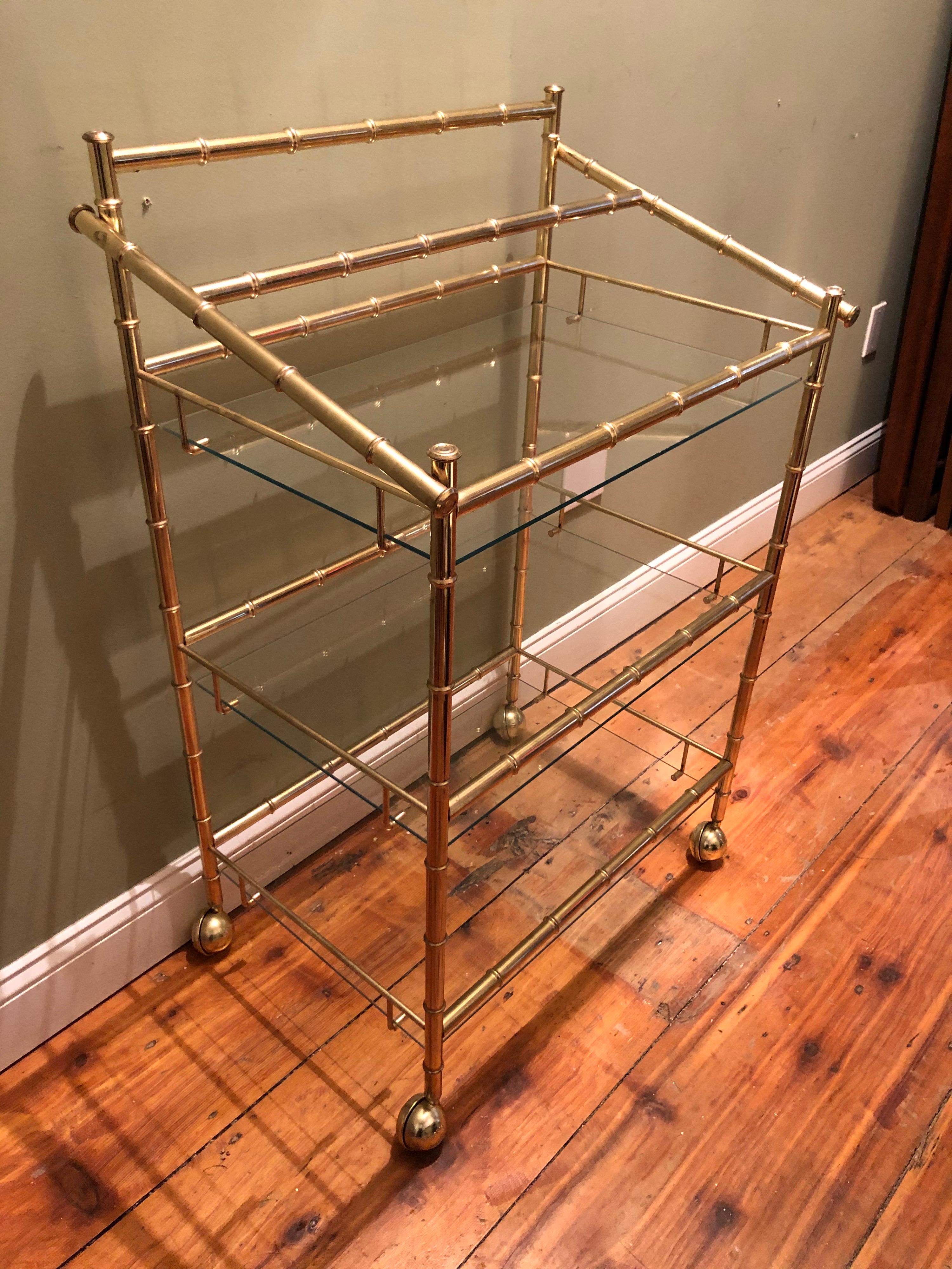 Three-Tiered Brass Bamboo Bar Cart 10