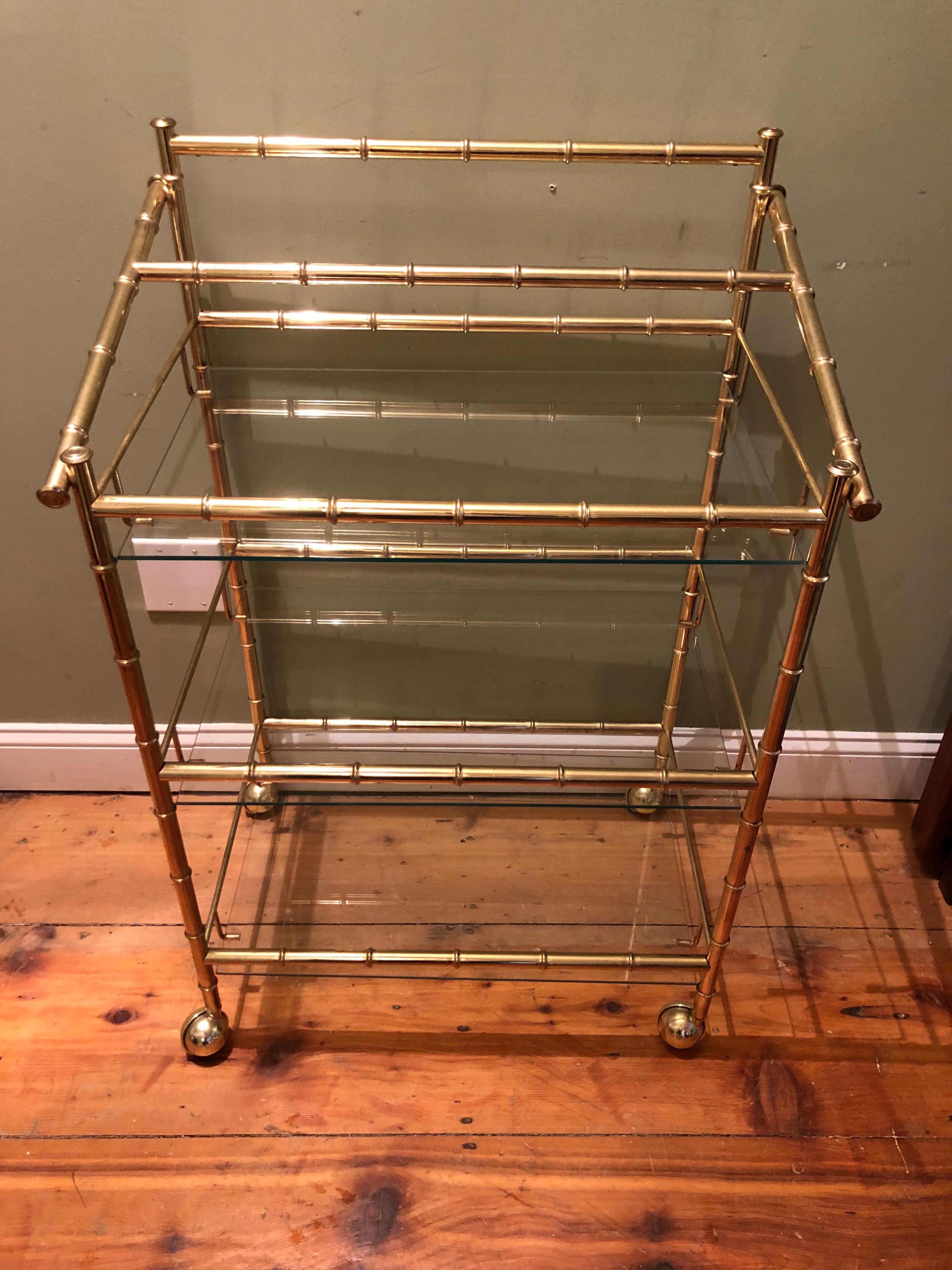 Three-Tiered Brass Bamboo Bar Cart 11