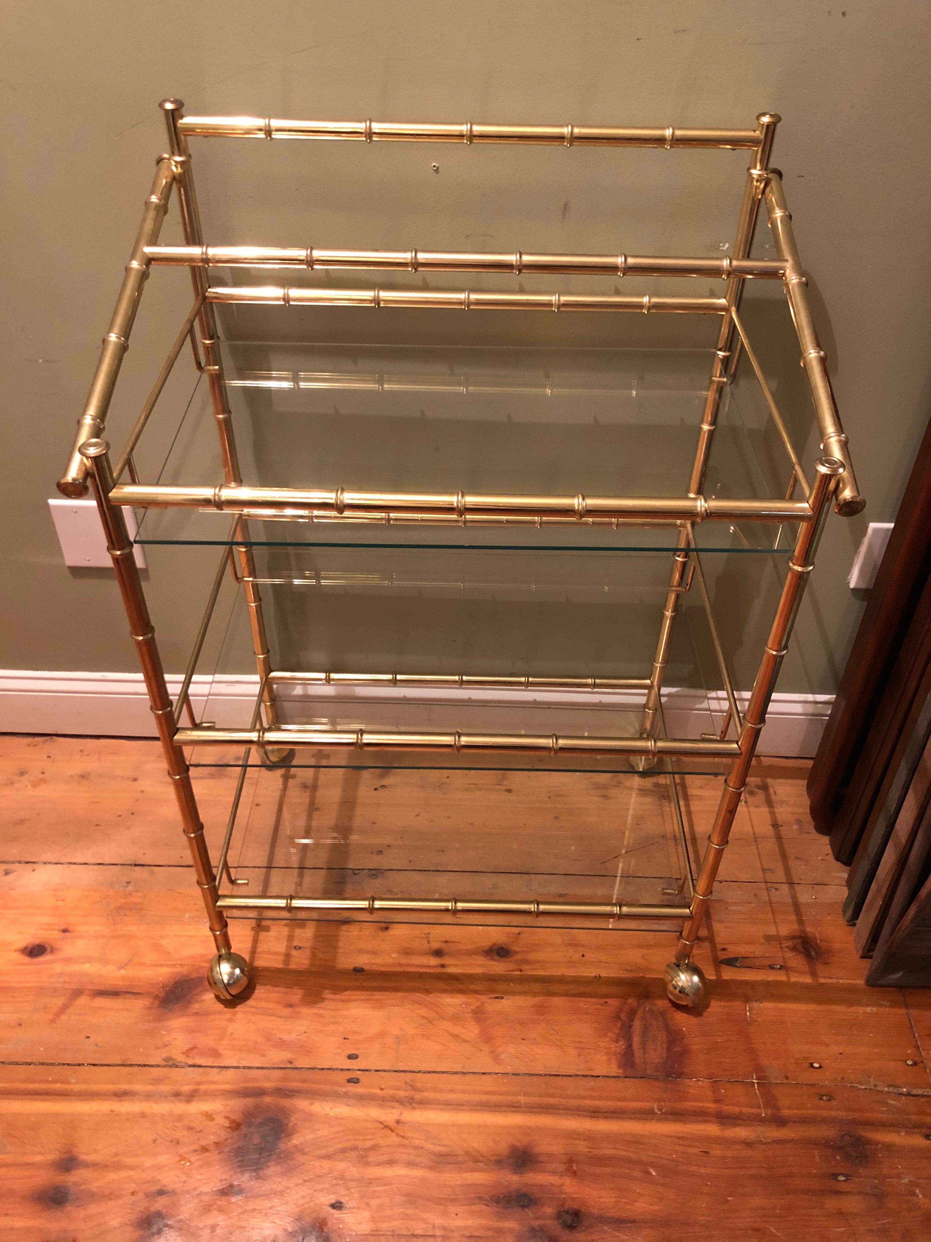 Three-Tiered Brass Bamboo Bar Cart 12