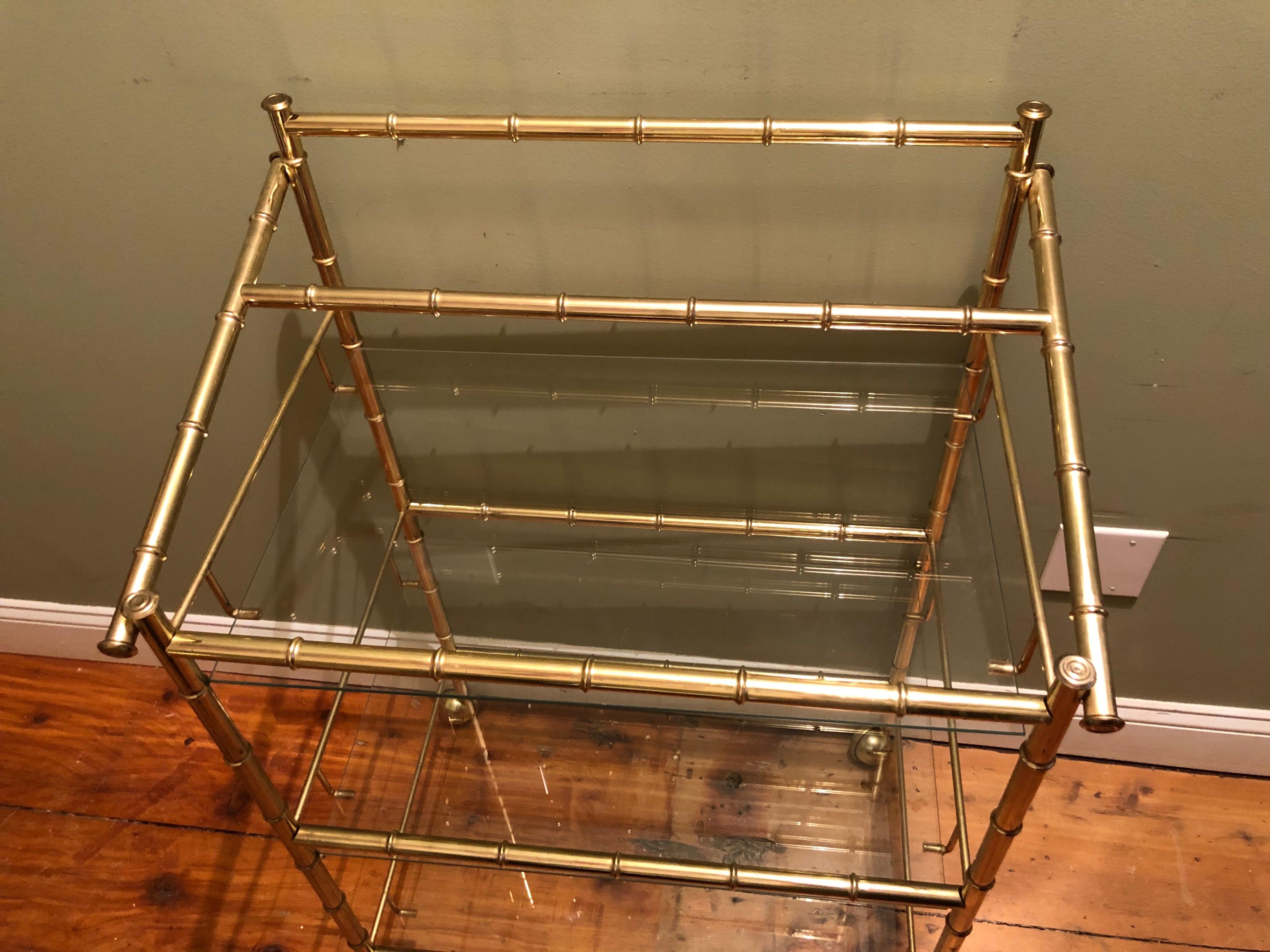 Three-Tiered Brass Bamboo Bar Cart 13