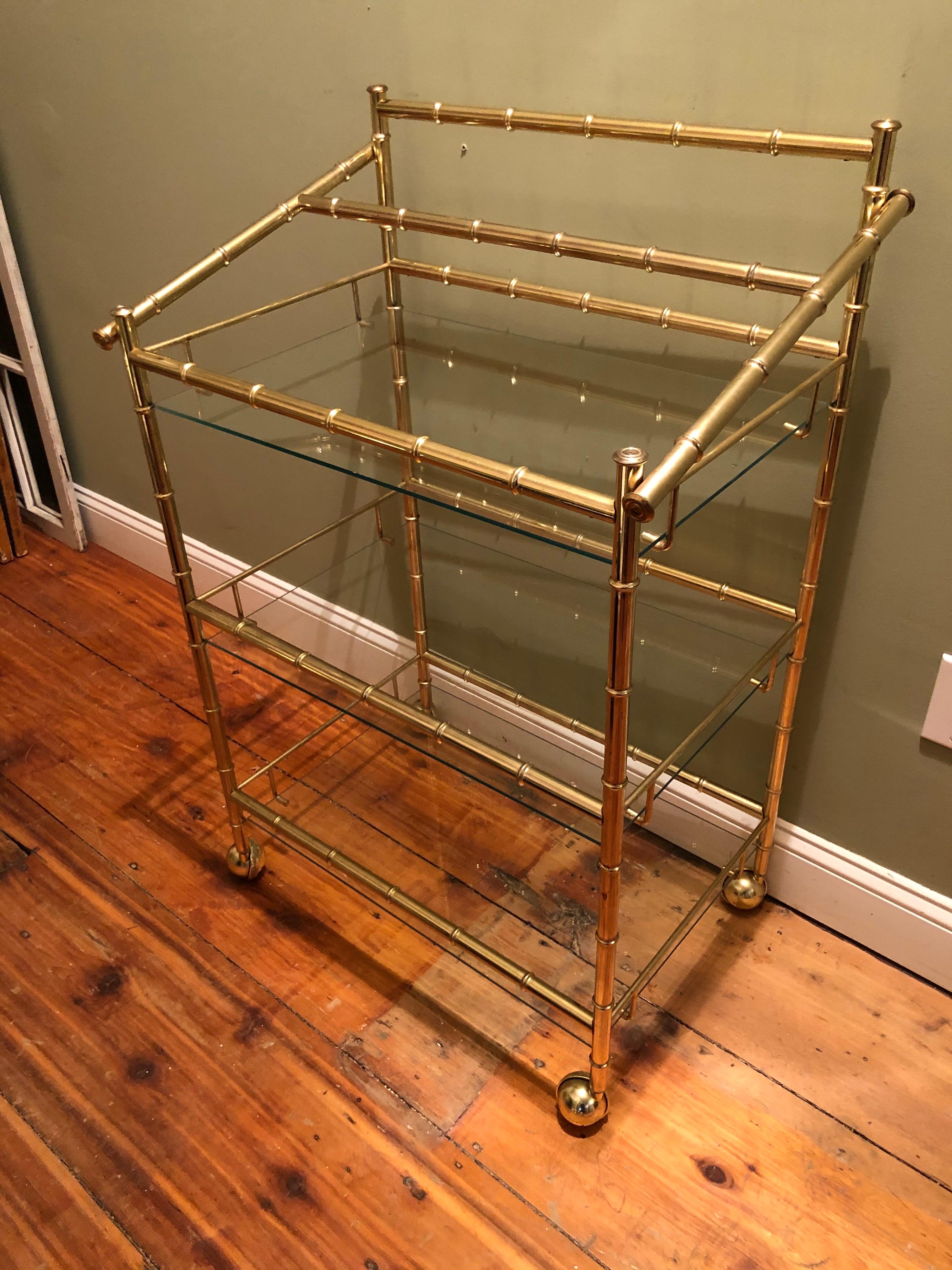 Three-Tiered Brass Bamboo Bar Cart 14