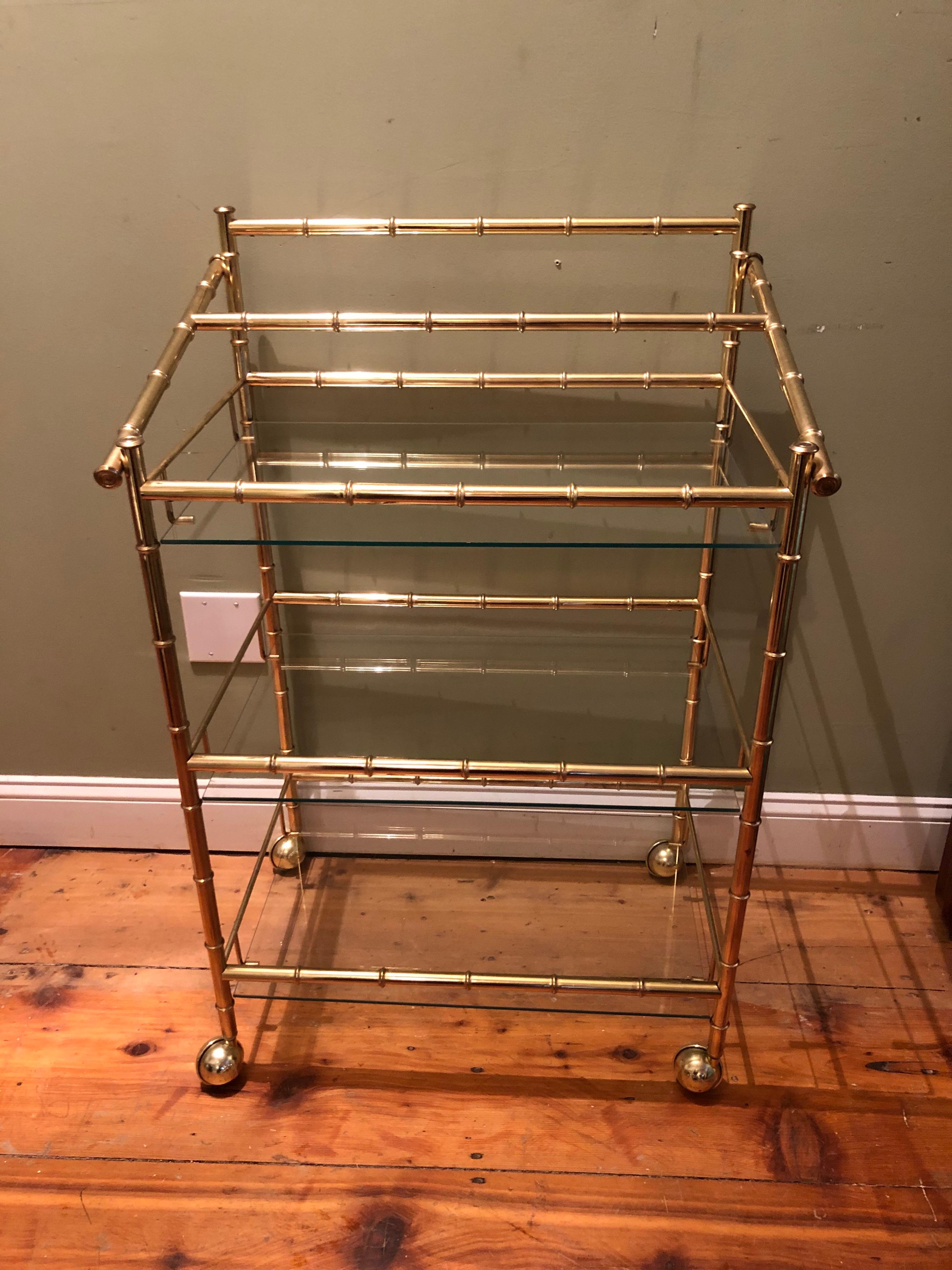 Three-Tiered Brass Bamboo Bar Cart 1