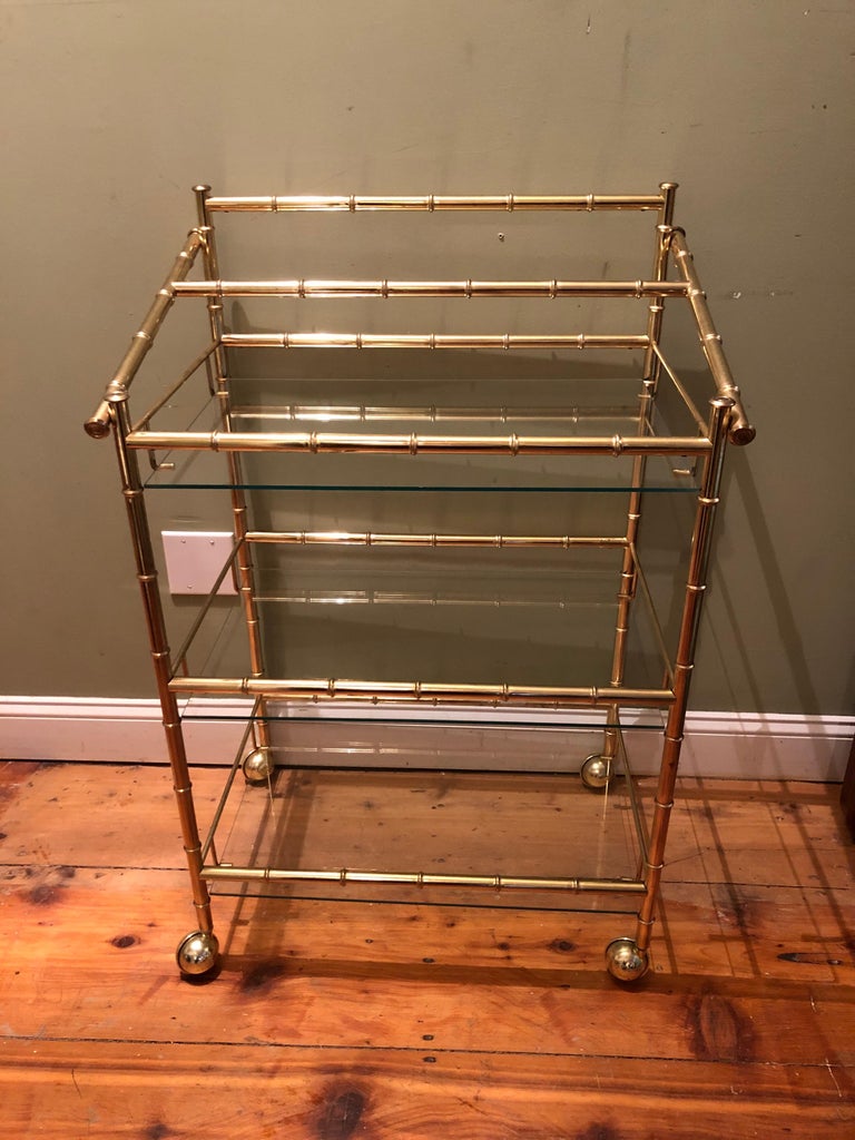 ThreeTiered Brass Bamboo Bar Cart at 1stDibs