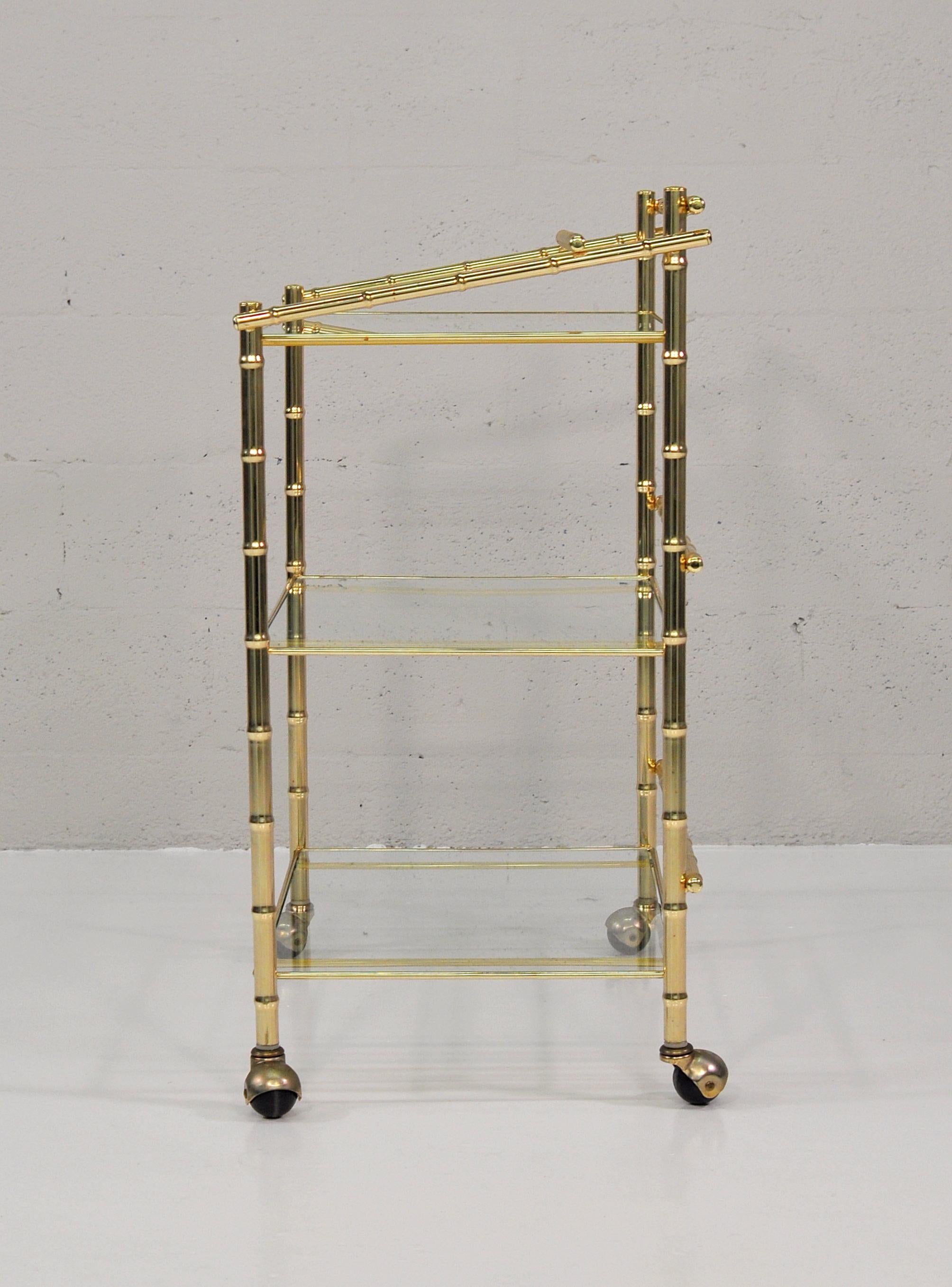 Three-Tiered Brass Bamboo Bar Cart For Sale 1