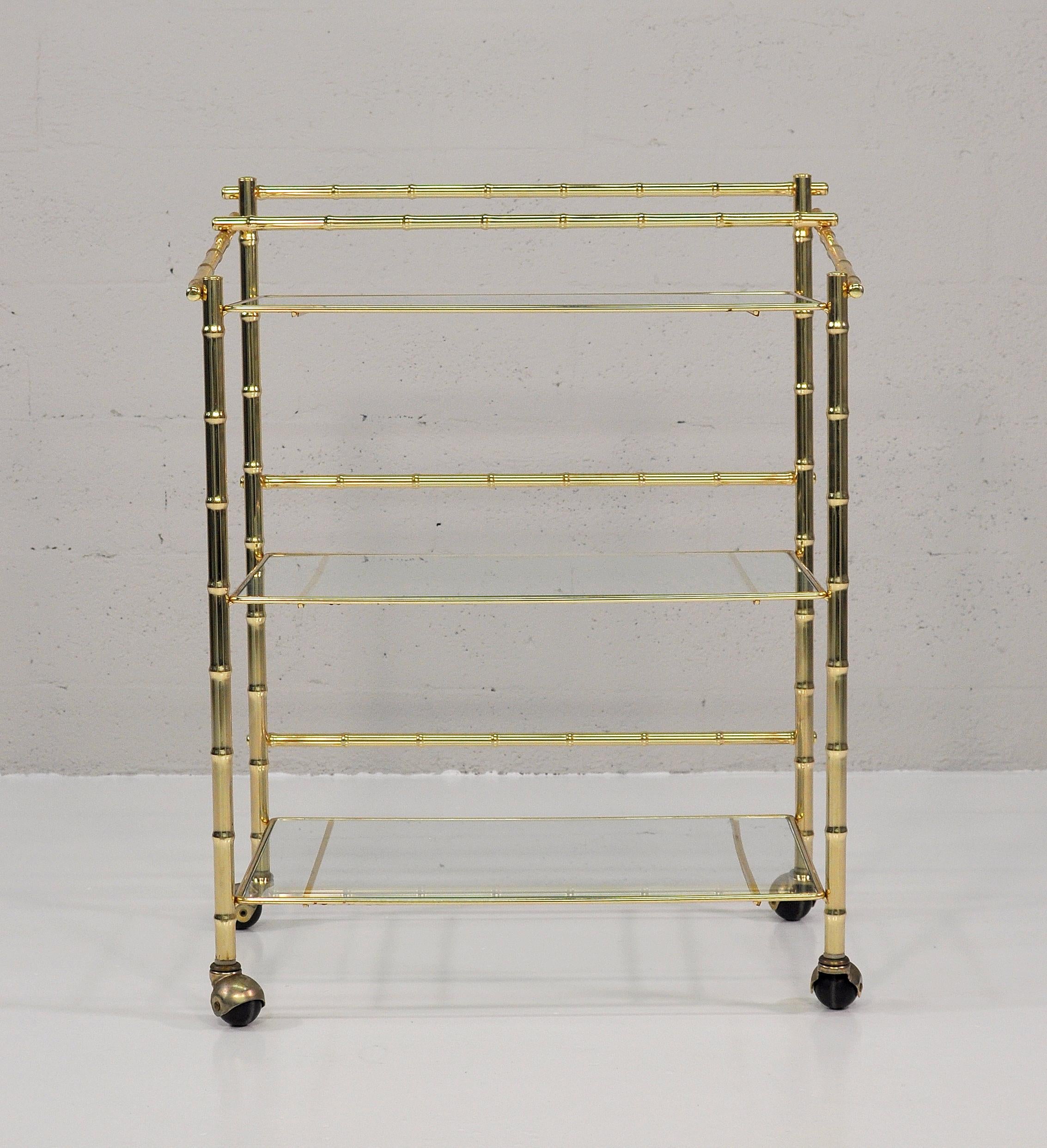 Three-Tiered Brass Bamboo Bar Cart For Sale 3