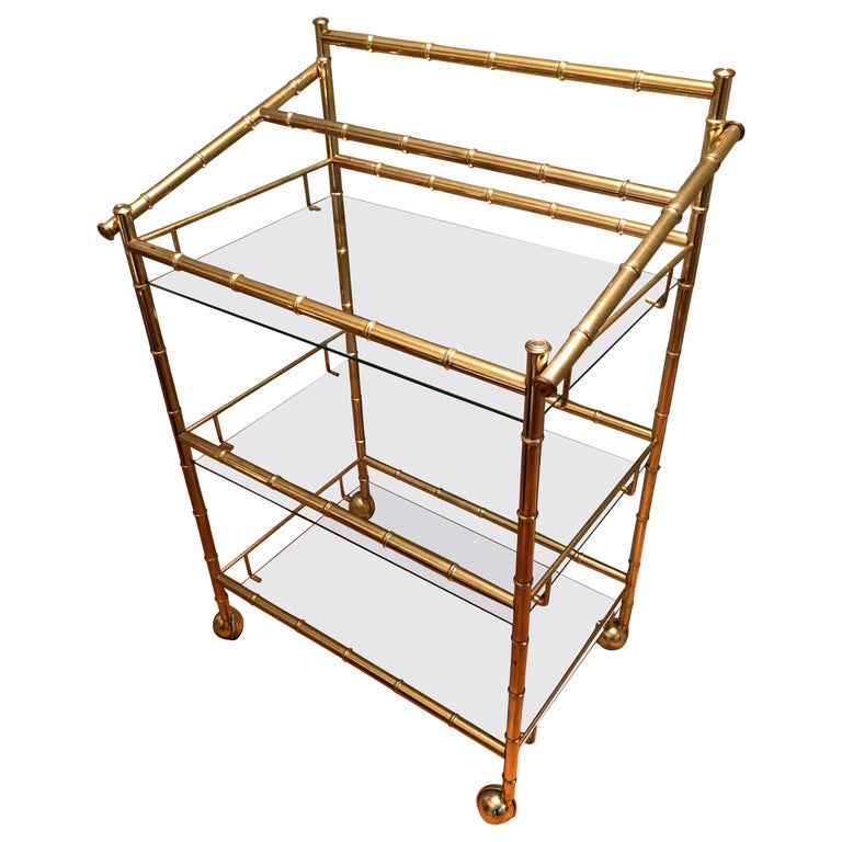 ThreeTiered Brass Bamboo Bar Cart at 1stDibs