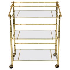 Three-Tiered Brass Bamboo Bar Cart