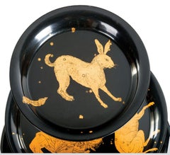 Three Tiered Circular Gold and Black Zodiac Étagère by Fornasetti, Italian