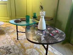 Three-Tiered Coffee Table with Hand-Laid Lotus Bronze, Brass & Custom-Made Glass