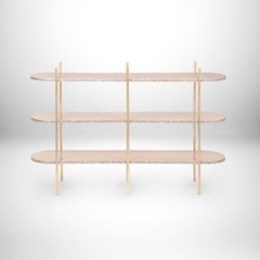 Three-Tiered Console with Hand-Laid Mother-of-Pearl, Oak Veneer & Brass Frame