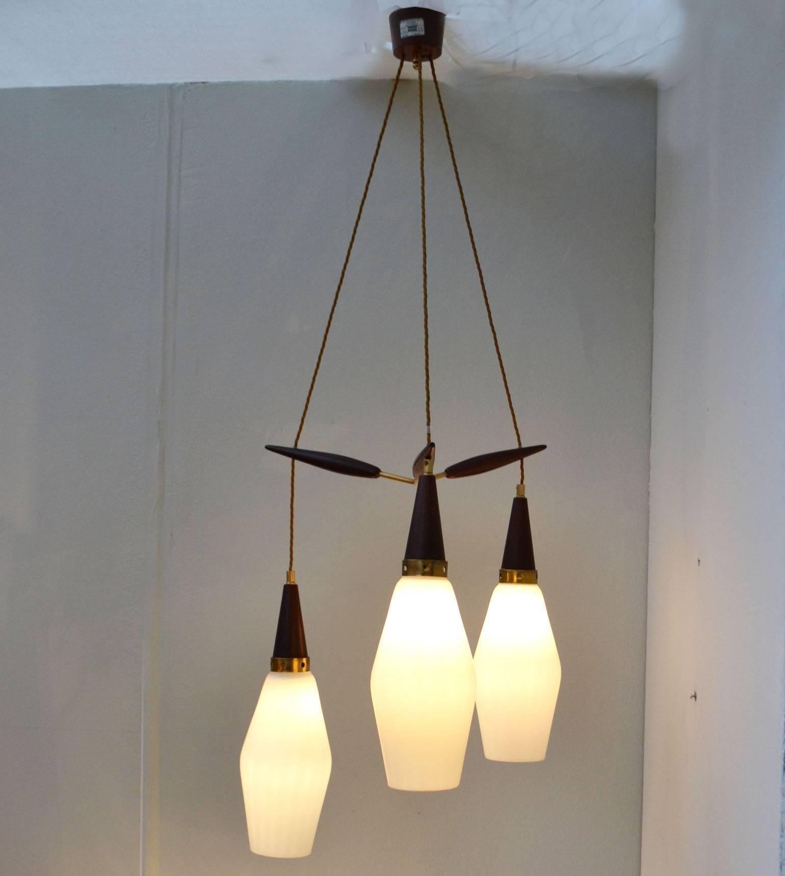 Opaline Glass Danish 1950's Chandelier Three-Tiered