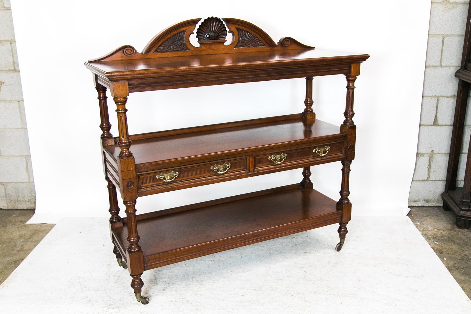 Three-Tiered English Walnut Shelf/Server In Good Condition For Sale In Wilson, NC