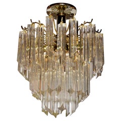 Three-Tiered Hand Blown Triad Prism Venini Murano Glass Flush-Mount Chandelier