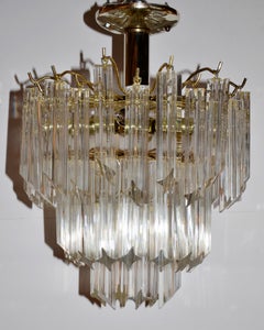 Three-Tiered Hand Blown Triad Prism Venini Murano Glass Flush-Mount Chandelier