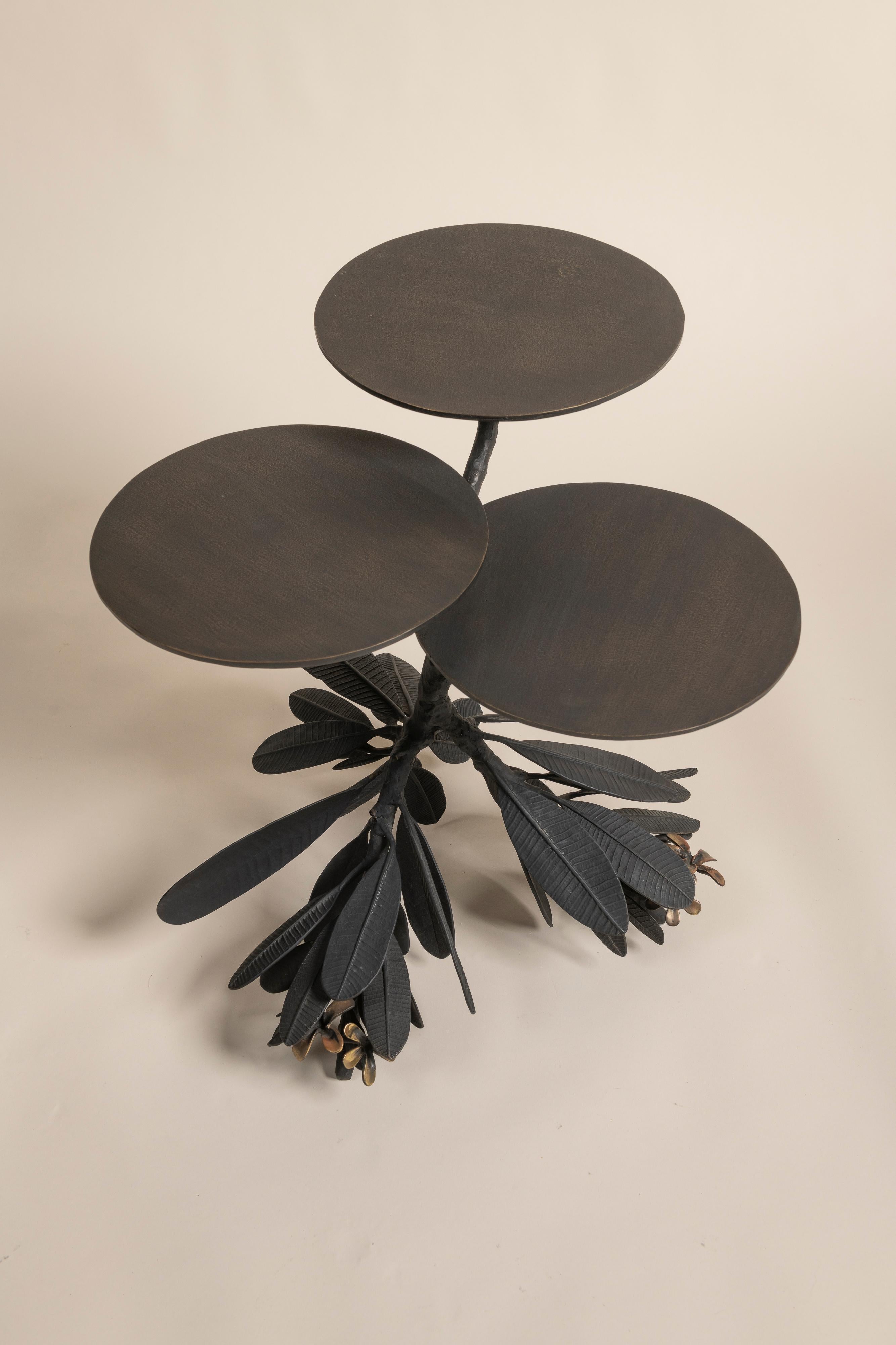 Asian Three Tiered Iron Table, Stephanie Odegard, Botanical Tables Collection, 2013 For Sale