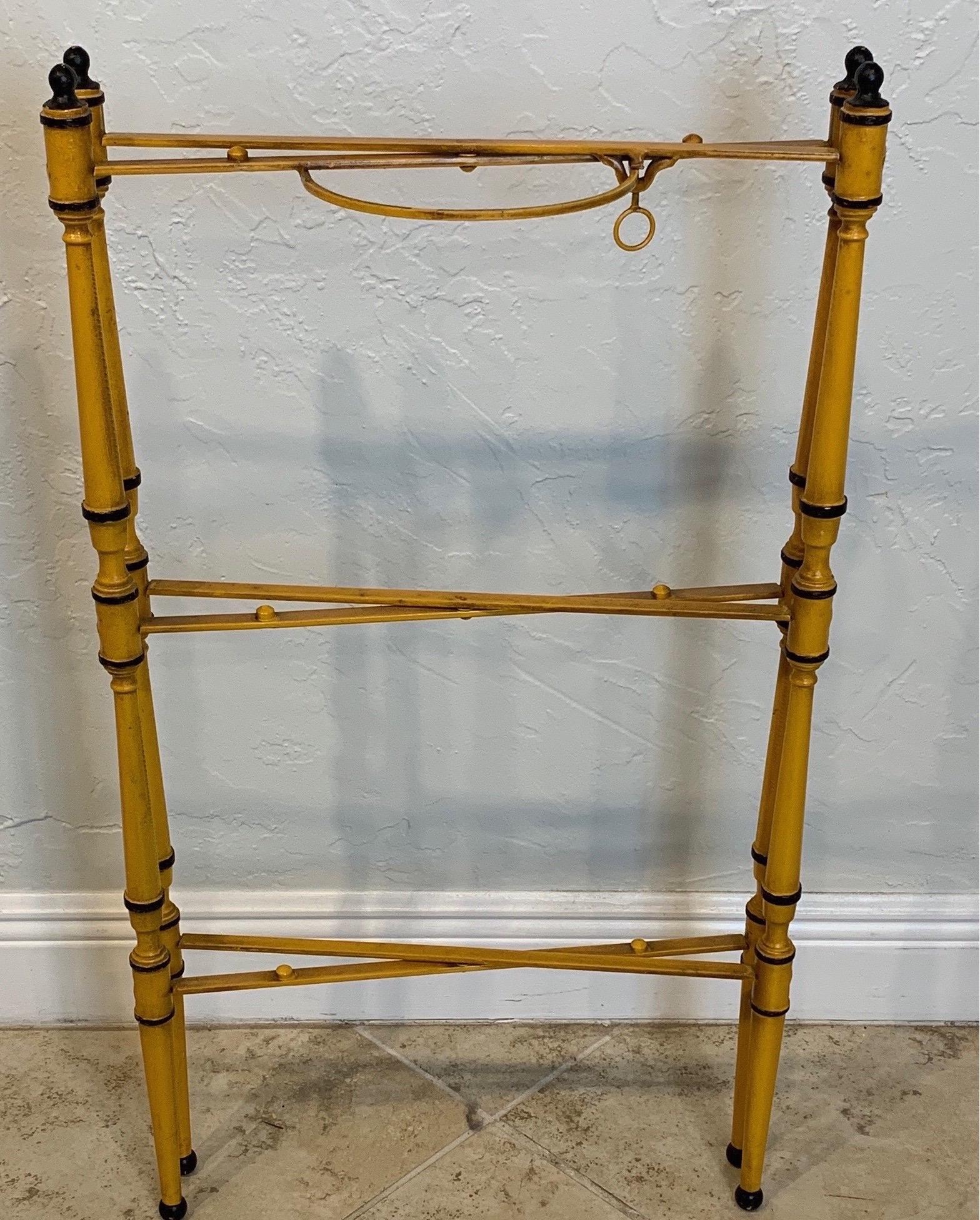 Three-Tiered Italian Yellow Tole and Stenciled Tray Stand 1