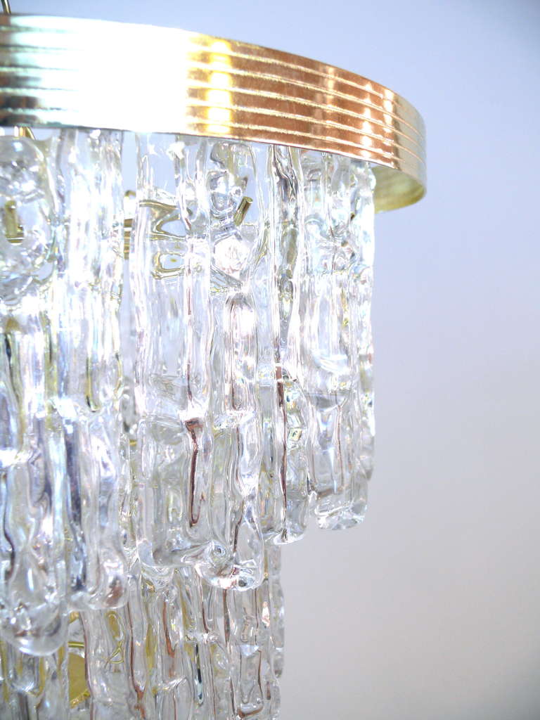 Brass Three-Tiered Lucite Icicle Chandelier For Sale