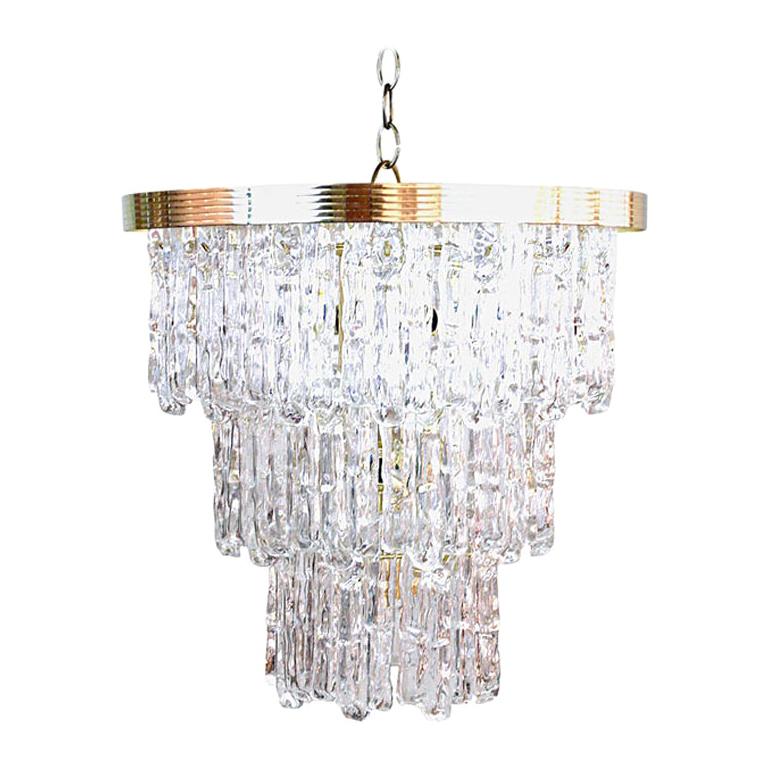 Three-Tiered Lucite Icicle Chandelier For Sale