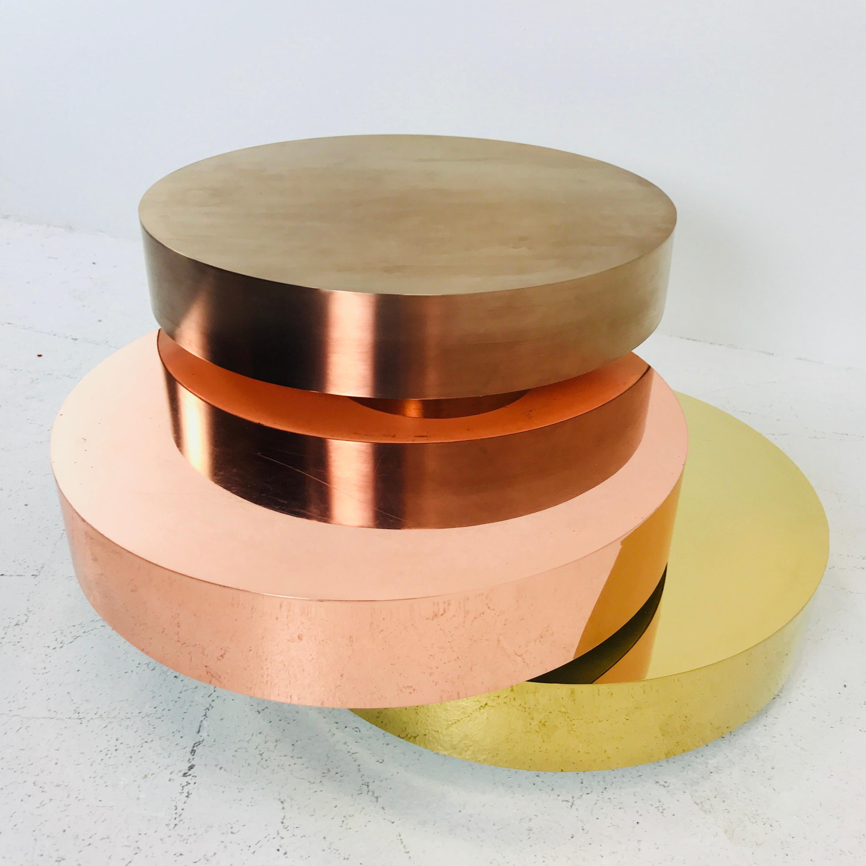 Plated Three-Tiered Multiple Colored Metal Coffee Table in the Style Maria Pergay