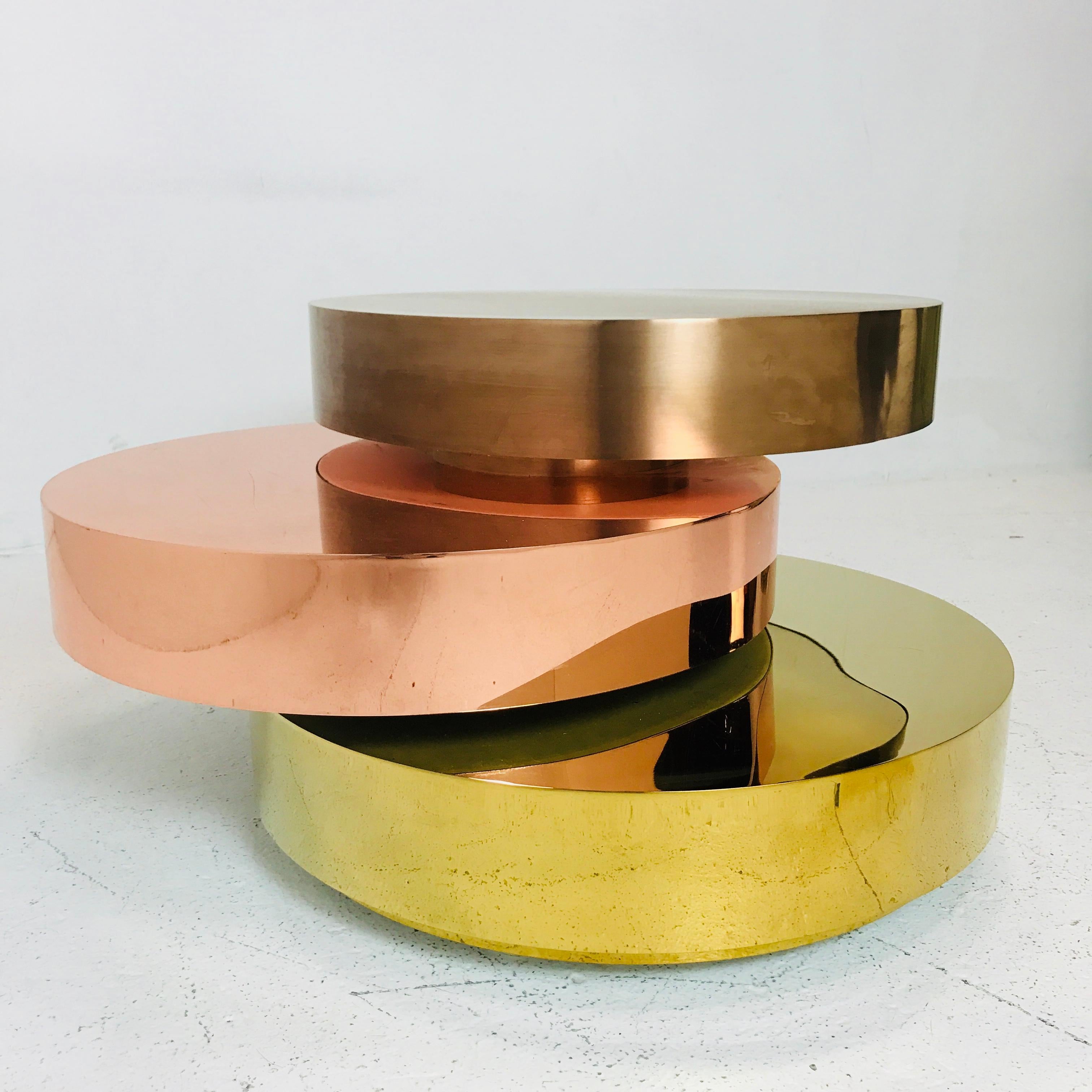 20th Century Three-Tiered Multiple Colored Metal Coffee Table in the Style Maria Pergay