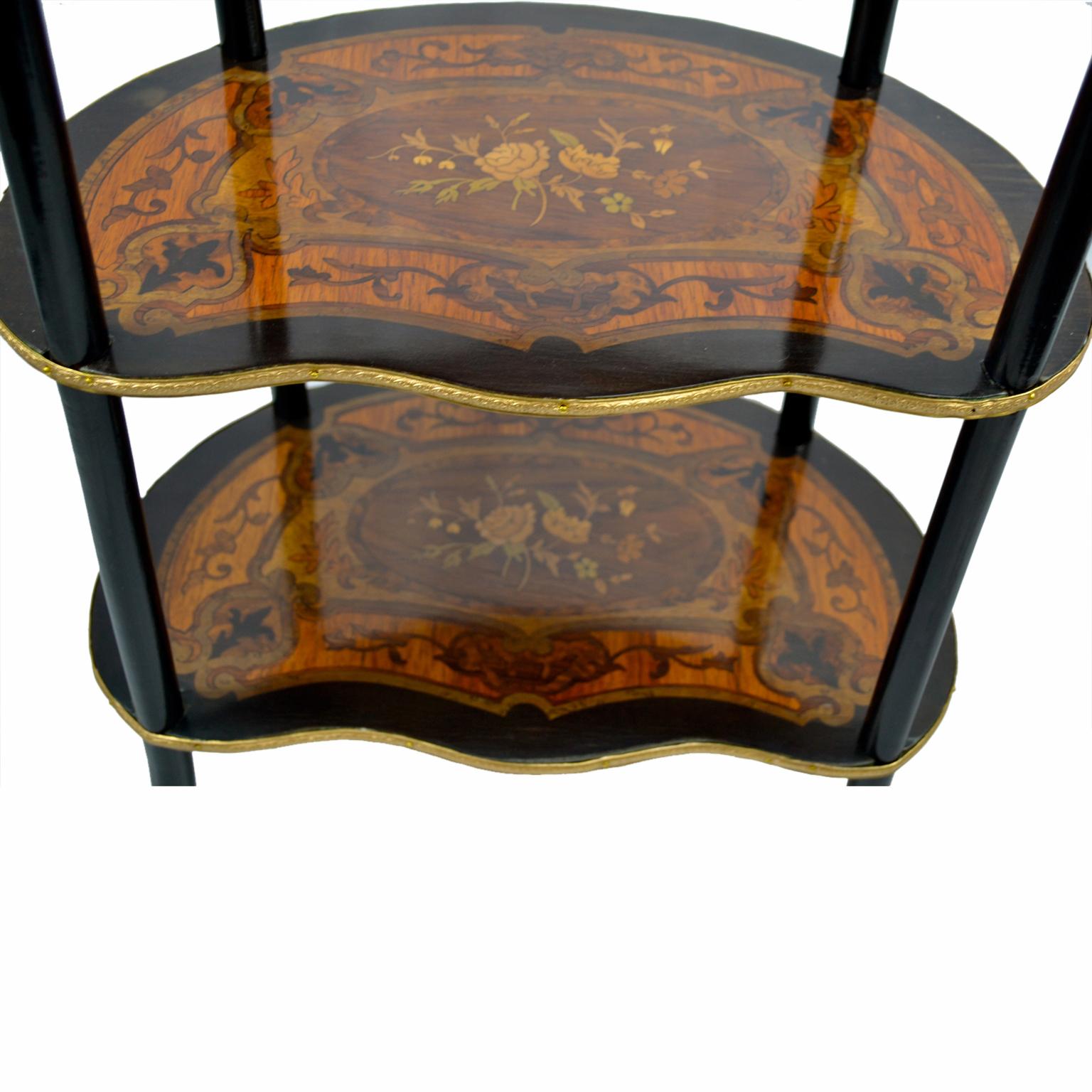 Three-Tiered Napoleon III French Marquetry Kidney shaped Desert Table In Good Condition In Vancouver, British Columbia